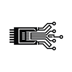 Black and white illustration of a circuit board connection