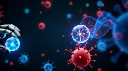 Robot arm controls virus outbreak with a technology bubble, offering solution - Powered by Adobe