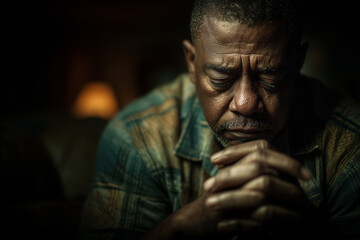 Solemn Reflection: A portrait of an older individual, captured in dramatic lighting, evokes a sense of introspection and quiet contemplation. Focus is on emotional depth.