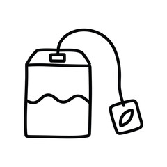 Simple Line Art Illustration of a Tea Bag on White Background