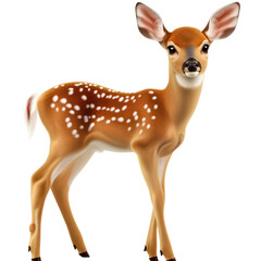 Fototapeta premium Realistic detailed young baby deer standing with alert ears isolated on white background for wildlife art and nature scenes