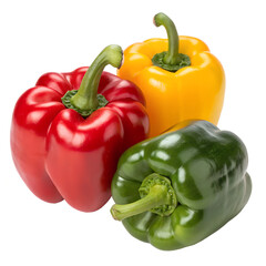 Red, yellow, green peppers on background