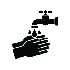 Washing hands with water under faucet icon illustration vector