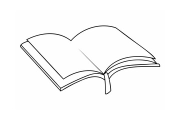 Open Book Illustration Black Outline Pages and Bookmark on White Background
