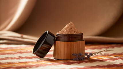 Open Brown Cylinder Clean Product Display on Neutral Background (1)
