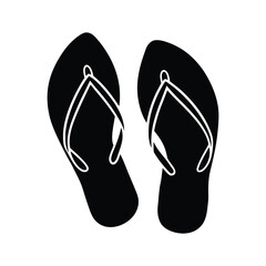 Simple silhouette of flip flops and seashells on a sandy beach perfect for summer vacation themes