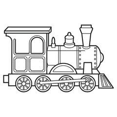 Vintage Steam Train Outline Illustration for Coloring Book or Design