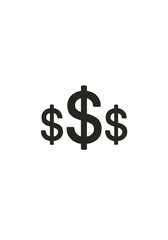 Three Dollar Sign Icons in Black Silhouette Representing Finance, Wealth, Money, Investment and Economic Growth Concepts