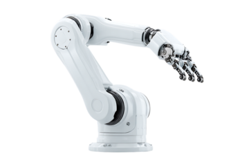 White robotic arm, automation technology.