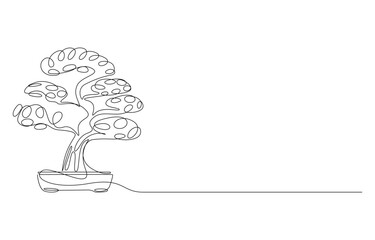 Bonsai Tree in Pot Line Art, Minimalist Bonsai Tree Line Art,
