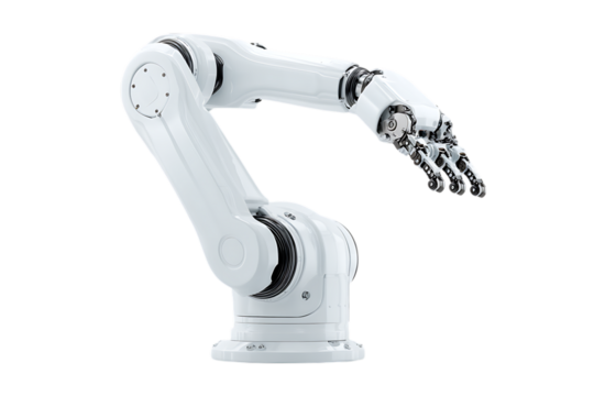 White robotic arm, automation technology.