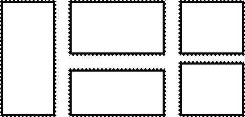 Rectangular Perforated Postage Stamp Frames – Blank Vintage Postal Borders and Stamp Template Set of vector illustration.