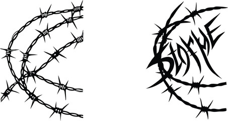 Obraz premium Barbed wire with the word S U F E R in stylized typography on a background thorns