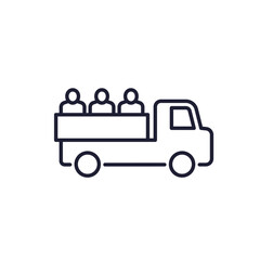 truck with people line icon on white