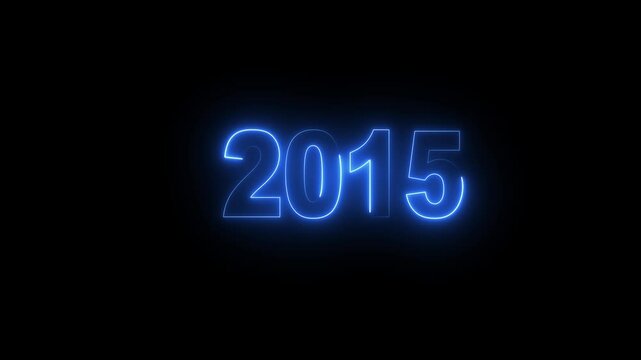 Glowing neon numeric text 2015 year countdown icon background 4k animation. cyan neon font alpha year. Neon year 2015 with alpha channel, Energy neon 2015 year.