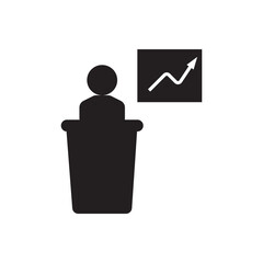 Bussiness presentation icon. Speaker with chart, best for pitch decks, marketing, or training visuals.