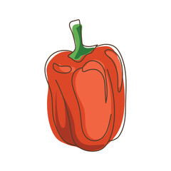Hand-drawn red bell pepper with green top and simple shadows in flat cartoon style isolated on white background