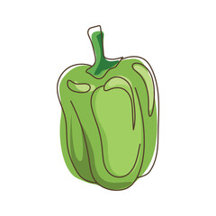 Flat style green bell pepper with curved lines and soft contours isolated on white background