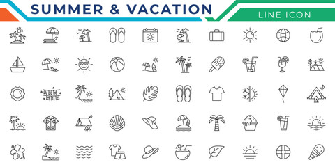 Summer Vacation Editable Icons set. Vector illustration in modern thin line style of travel related icons.