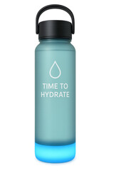 Smart reusable water bottle reminding to hydrate on transparent background. Transparent