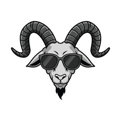 "Cool Goat Head Logo with Sunglasses &ndash; Hipster Ram Mascot Design for Streetwear and Branding"