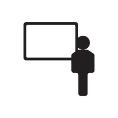 Lecture presentation icon. Person with board, ideal for teacher, tutor, or training service materials.