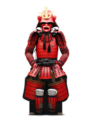 Samurai armor , yoroi armor of a samurai warrior. Authentic Samurai Armor red color front view on transparent background.