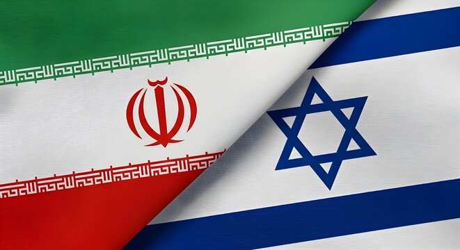 
Iran Israel flags waving together diplomatic relations Middle East politics international cooperation