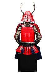 Samurai armor , yoroi armor of a samurai warrior. Authentic Samurai Armor red color and antler back...