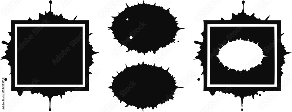 Poster ink splatters frames with borders empty spaces on a background splash square