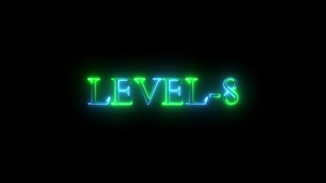 level 8 neon bright text font colorful 4k video animation. level 8 neon bright text font colorful 4k video animation. Neon level up sign and upper Level. - Powered by Adobe