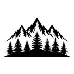 Obraz premium Black silhouette of mountains and fir trees camping adventure wildlife landscape panorama illustration icon vector for logo, isolated on white background