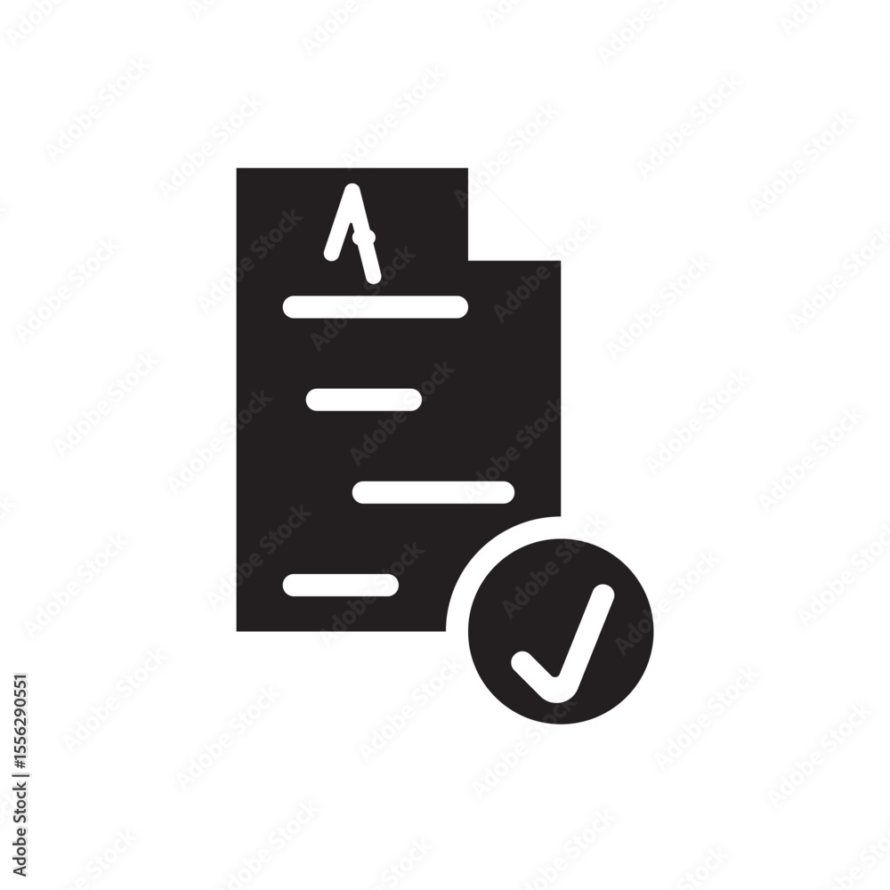 Poster checklist and document icon. document and checkmark flat icon for task apps or admin dashboards.