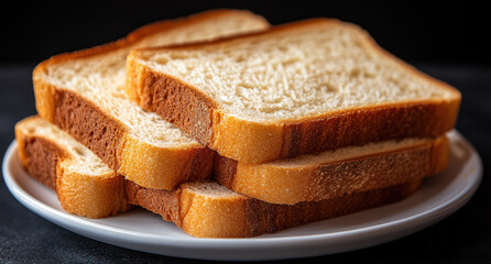 Sliced bread on a plate, isolated against a white background