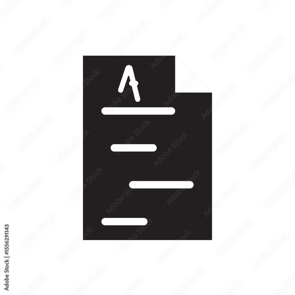 Fototapete Document with text icon. Flat black document icon for text editor, notes, or contract templates.