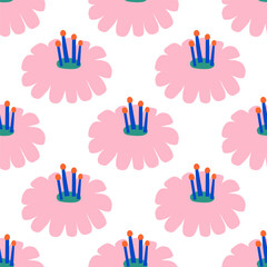 Seamless pattern with hand drawn cute owls characters. Childish adorable texture with cartoon owls in glasses. Vector illustration.