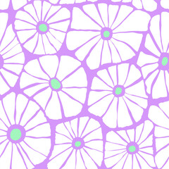 Seamless hand drawn floral pattern with abstract chamomile. Botanical creative texture herbaria, design for fabric, apparel, digital papers. Vector pastel background