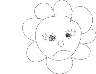 Hand drawn pencil sketch flower emoji with cute face, Vector illustration of pencil sketch flower with smiling cute face. Ideal for kids designs, notebooks, stickers, and floral doodle decorations.