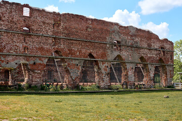 Old ruins of Brandenburg castle of Teutonic Order in Ushakovo village, Kaliningrad region. Ancient...