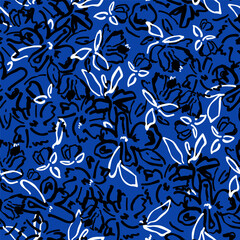 Seamless ink drawn floral pattern in abstract style. Modern flower texture with abstract shapes and textures. Vector modern background