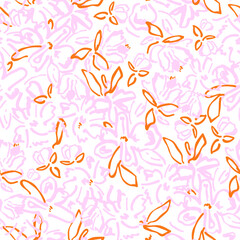 Seamless ink drawn floral pattern in abstract style. Modern flower texture with abstract shapes and textures. Vector modern background