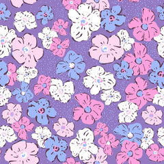 Seamless hand drawn floral pattern, small flowers texture. Vector botanical texture illustration.