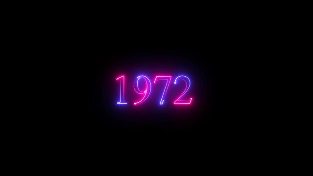 1972 neon line text. Abstract 1972 neon text animation, Glowing neon number text background 4k video
