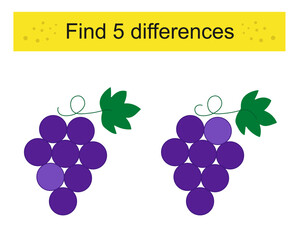 Find 5 differences. Cartoon grapes. Logic puzzle game for children.