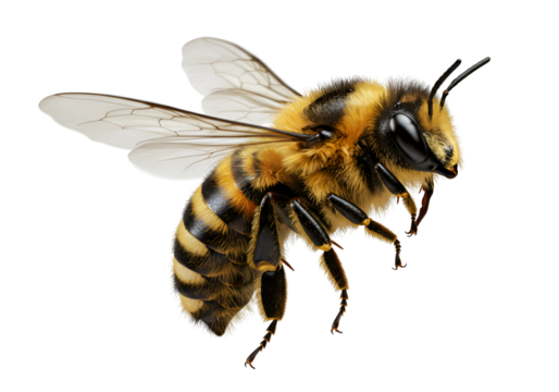 a stunning bee is flying, isolated on transparent background, macro, incredible pollinator, generative AI
10: