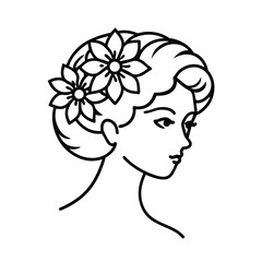 floral hair woman line vector