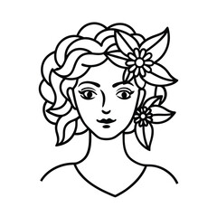 floral hair woman line vector