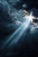 Heavenly blue-white light rays forming a subtle cross &ndash; symbol of hope, peace and spiritual clarity