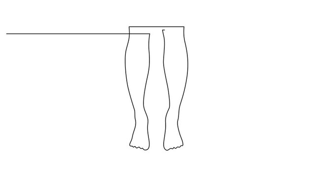 Human feet on floor scales, animated self drawing of single continuous line, 4K Stock video Animated sketch vector drawing. One line drawing of woman legs.