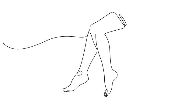 Human feet on floor scales, animated self drawing of single continuous line, 4K Stock video Animated sketch vector drawing. One line drawing of woman legs.